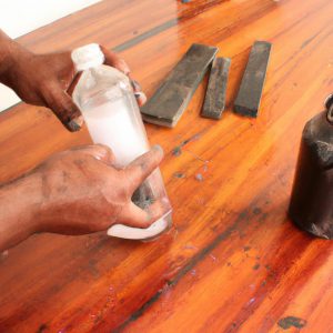 Person applying wood preservative solution